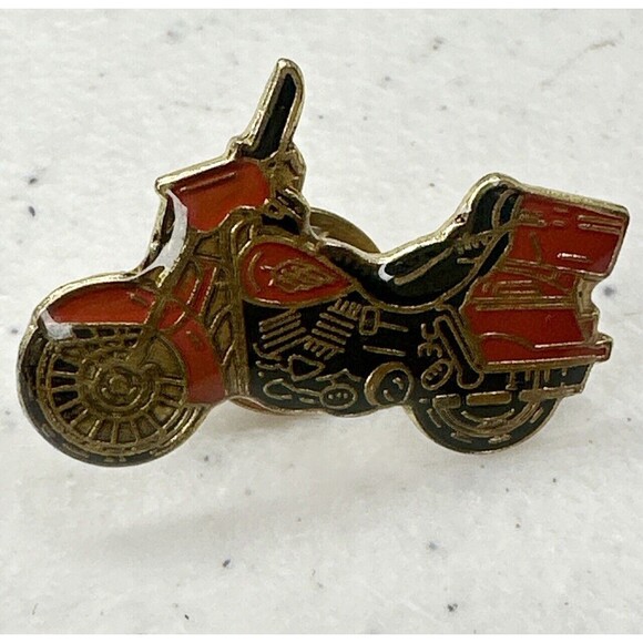 Vintage 80’s 90’s Red Black Motorcycle Biker Lapel Vest Hat Pin Gold Enamel - Picture 1 of 3